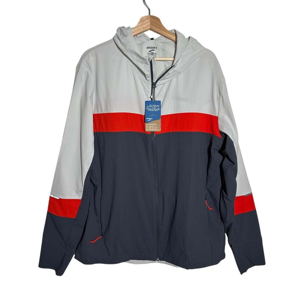 Brooks Canopy Running Jacket Men's XL Ash Asphalt Lava Wind Rain Resistant NWT